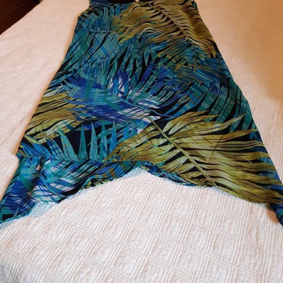 EnFocus Studio Dress Size 4 Palm Leaves Sleeveless Blues Tan Green Lightweight - Picture 5 of 10